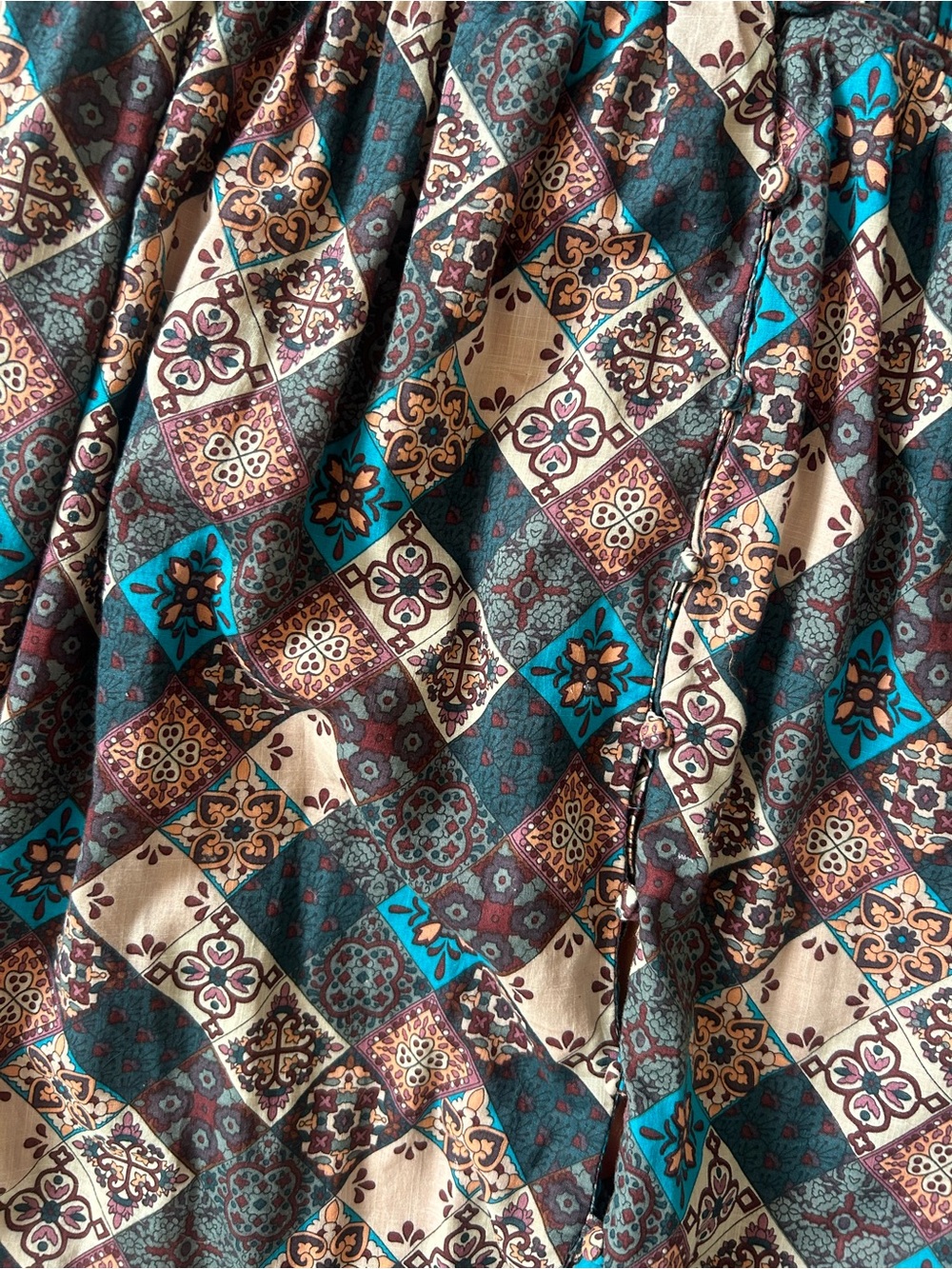Anthropologie Patchwork Maxi Dress in Teal, Brown, Cream - Picture 4 of 6